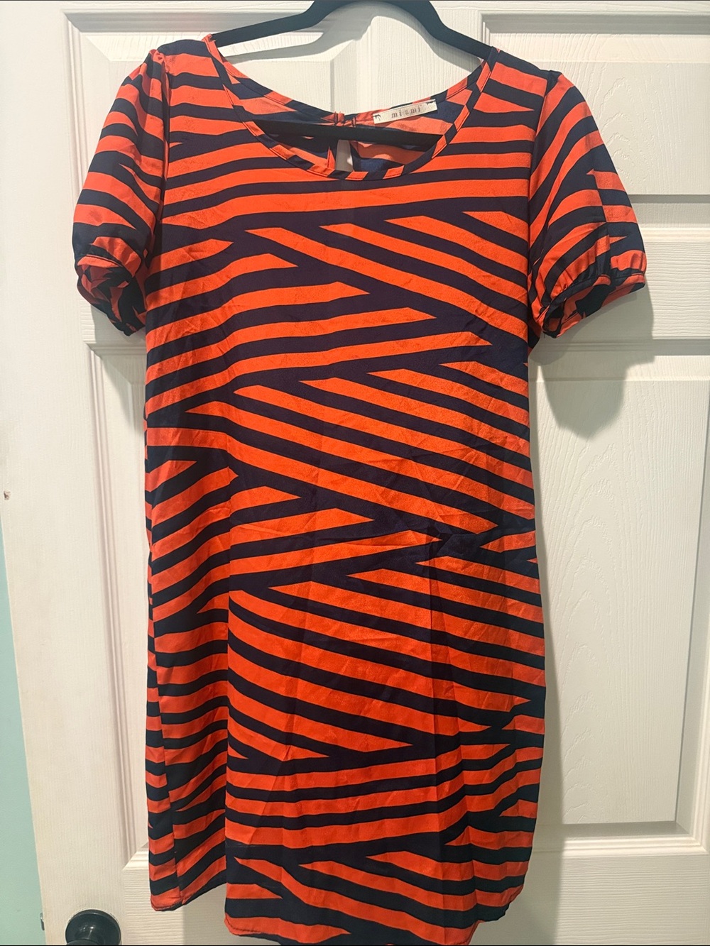 miami Orange and Navy Striped Casual Knit Dress